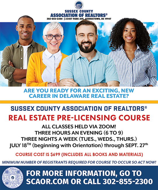 The SCAOR Real Estate Pre-Licensing Course will begin July 18th